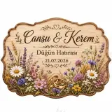 Kişiye Özel Ahşap Söz Nişan Nikah Düğün Kına Magneti, Kırmızı Detaylı Hatıra Magneti, Dikdörtgen Ahşap Magnet