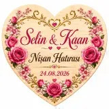 Kişiye Özel Söz Nişan Nikah Düğün Kına Magneti, Kırmızı Detaylı Hatıra Magneti, Kalp Magnet