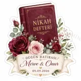 Kişiye Özel Nikah Defteri Magneti, Çiçekli Söz Nişan Düğün Hatırası, Özel Kesim Magnet
