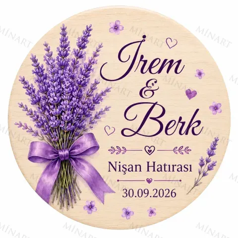 Kişiye Özel Ahşap Söz Nişan Nikah Düğün Kına Magneti, Pembe Çiçekli Hatıra Magneti, Yuvarlak Ahşap Magnet