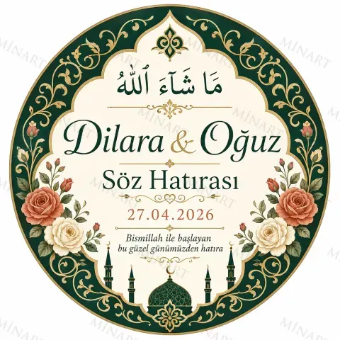 Kişiye Özel İslami Motifli Magnet, Dini Nikah Kına Söz Nişan Düğün Hatırası, Özel Tasarım Magnet