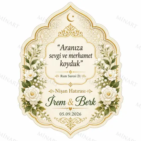 Kişiye Özel İslami Motifli Magnet, Dini Nikah Kına Söz Nişan Düğün Hatırası, Özel Tasarım Magnet
