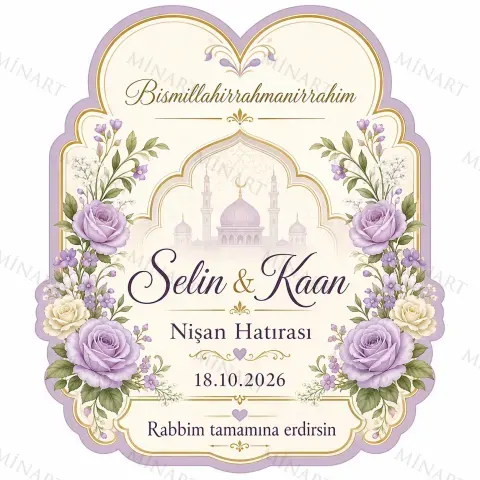 Kişiye Özel İslami Motifli Magnet, Dini Nikah Kına Söz Nişan Düğün Hatırası, Özel Tasarım Magnet