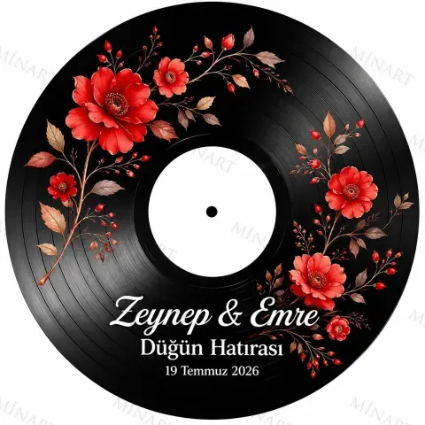 Kişiye Özel Plak Magneti, Vintage Vinyl Tasarımlı Söz Nişan Düğün Kına Hatırası, Yuvarlak Magnet