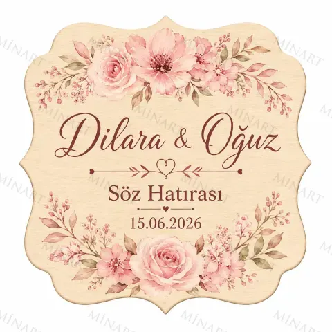 Kişiye Özel Söz Nişan Nikah Düğün Kına Magneti, Kırmızı Detaylı Hatıra Magneti, Yuvarlak Magnet