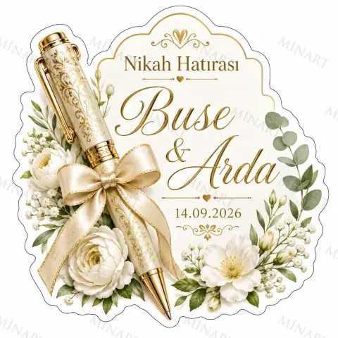 Kişiye Özel Nikah Kalemi Magneti, Beyaz Çiçekli Nikah Hatırası, Özel Kesim Magnet