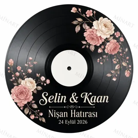 Kişiye Özel Plak Magneti, Vintage Vinyl Tasarımlı Söz Nişan Düğün Kına Hatırası, Yuvarlak Magnet