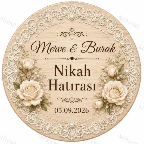 Kişiye Özel Ahşap Söz Nişan Nikah Düğün Kına Magneti, Gold Detaylı Hatıra Magneti, Yuvarlak Ahşap Magnet