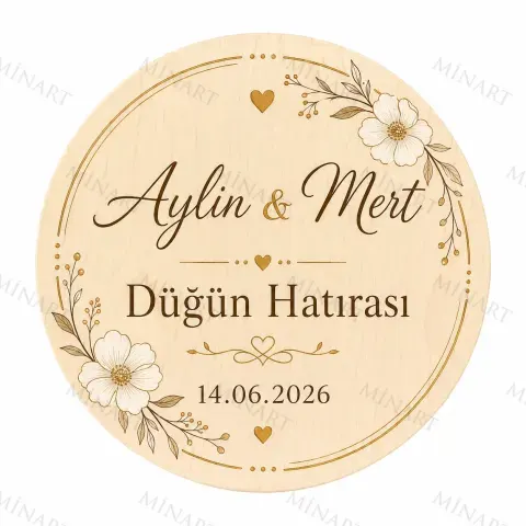 Kişiye Özel Söz Nişan Nikah Düğün Kına Magneti, Gold Detaylı Hatıra Magneti, Yuvarlak Magnet
