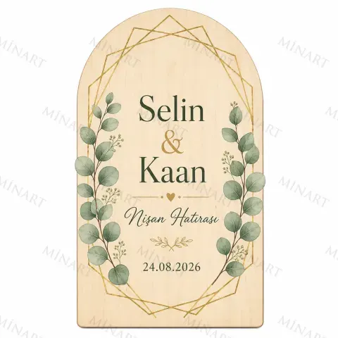 Kişiye Özel Ahşap Söz Nişan Nikah Düğün Kına Magneti, Gold Detaylı Hatıra Magneti, Özel Kesim Ahşap Magnet