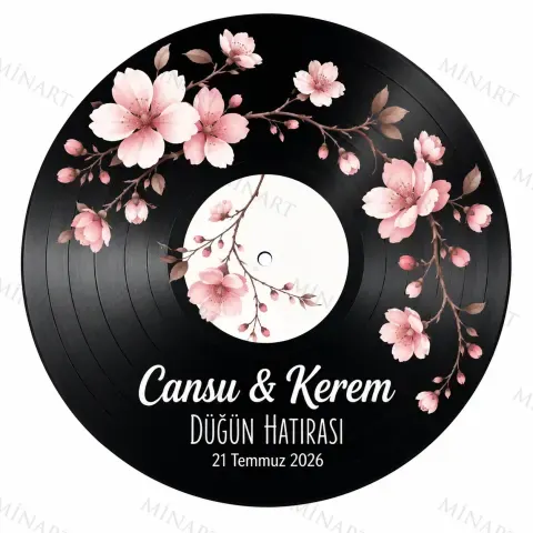 Kişiye Özel Plak Magneti, Vintage Vinyl Tasarımlı Söz Nişan Düğün Kına Hatırası, Yuvarlak Magnet
