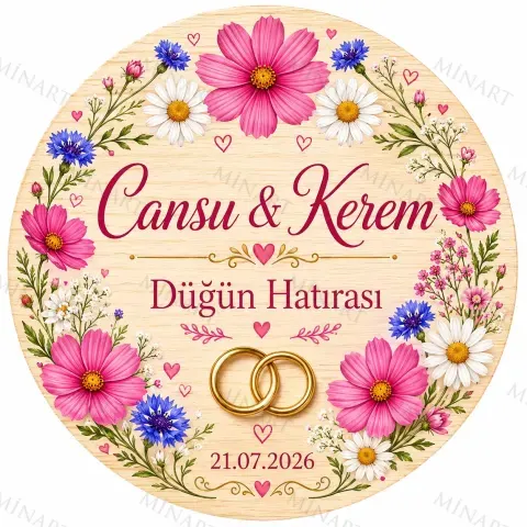 Kişiye Özel Söz Nişan Nikah Düğün Kına Magneti, Çini Desenli Mavi Kırmızı Hatıra Magneti, Yuvarlak Magnet
