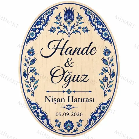Kişiye Özel Ahşap Söz Nişan Nikah Düğün Kına Magneti, Mavi Çiçekli Hatıra Magneti, Özel Kesim Ahşap Magnet