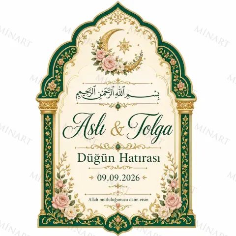 Kişiye Özel İslami Motifli Magnet, Dini Nikah Kına Söz Nişan Düğün Hatırası, Özel Tasarım Magnet