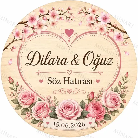 Kişiye Özel Söz Nişan Nikah Düğün Kına Magneti, Kırmızı Detaylı Hatıra Magneti, Yuvarlak Magnet