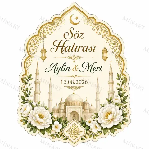 Kişiye Özel İslami Motifli Magnet, Dini Nikah Kına Söz Nişan Düğün Hatırası, Özel Tasarım Magnet