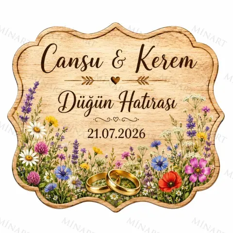 Kişiye Özel Ahşap Söz Nişan Nikah Düğün Kına Magneti, Kırmızı Detaylı Hatıra Magneti, Dikdörtgen Ahşap Magnet