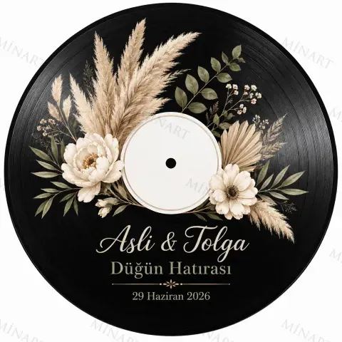 Kişiye Özel Plak Magneti, Vintage Vinyl Tasarımlı Söz Nişan Düğün Kına Hatırası, Yuvarlak Magnet