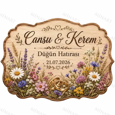 Kişiye Özel Ahşap Söz Nişan Nikah Düğün Kına Magneti, Kırmızı Detaylı Hatıra Magneti, Dikdörtgen Ahşap Magnet