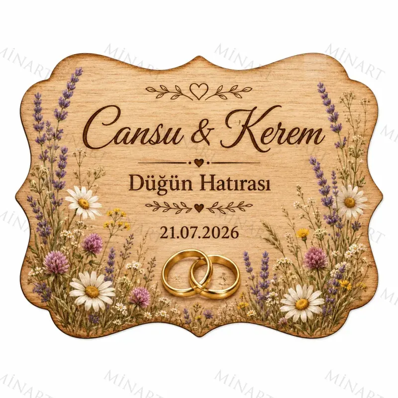 Kişiye Özel Ahşap Söz Nişan Nikah Düğün Kına Magneti, Kırmızı Detaylı Hatıra Magneti, Dikdörtgen Ahşap Magnet