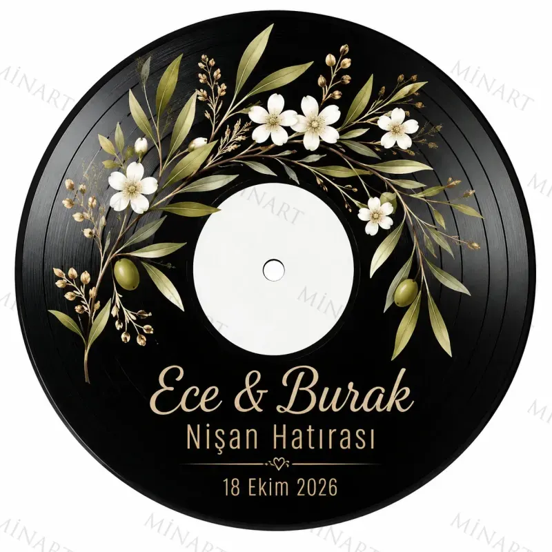 Kişiye Özel Plak Magneti, Vintage Vinyl Tasarımlı Söz Nişan Düğün Kına Hatırası, Yuvarlak Magnet