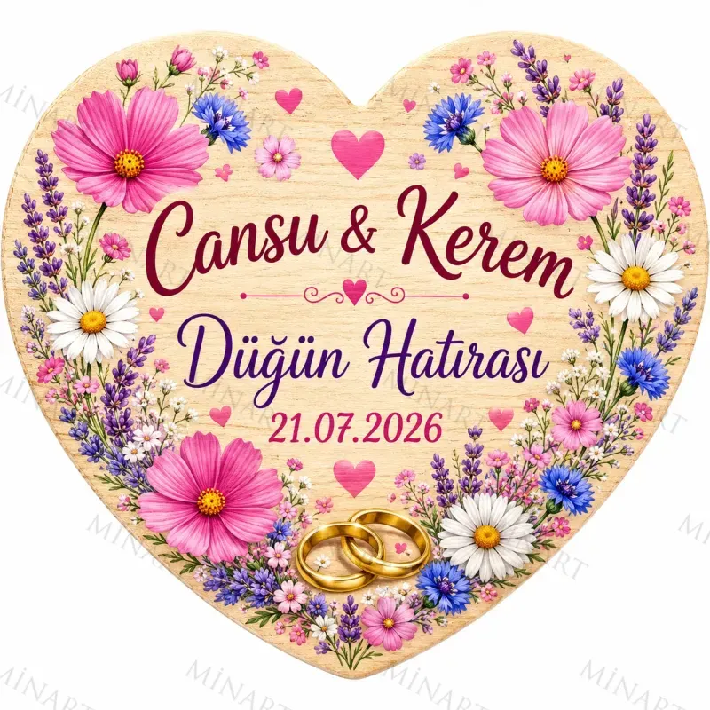 Kişiye Özel Söz Nişan Nikah Düğün Kına Magneti, Çini Desenli Mavi Kırmızı Hatıra Magneti, Kalp Magnet
