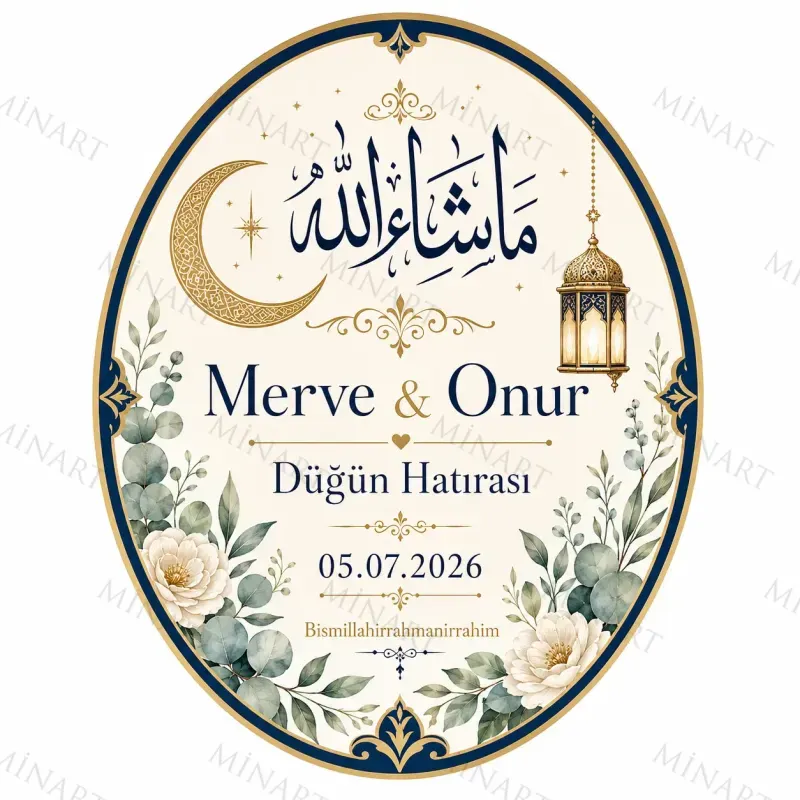 Kişiye Özel İslami Motifli Magnet, Dini Nikah Kına Söz Nişan Düğün Hatırası, Özel Tasarım Magnet