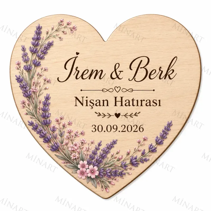 Kişiye Özel Ahşap Söz Nişan Nikah Düğün Kına Magneti, Kırmızı Detaylı Hatıra Magneti, Kalp Ahşap Magnet