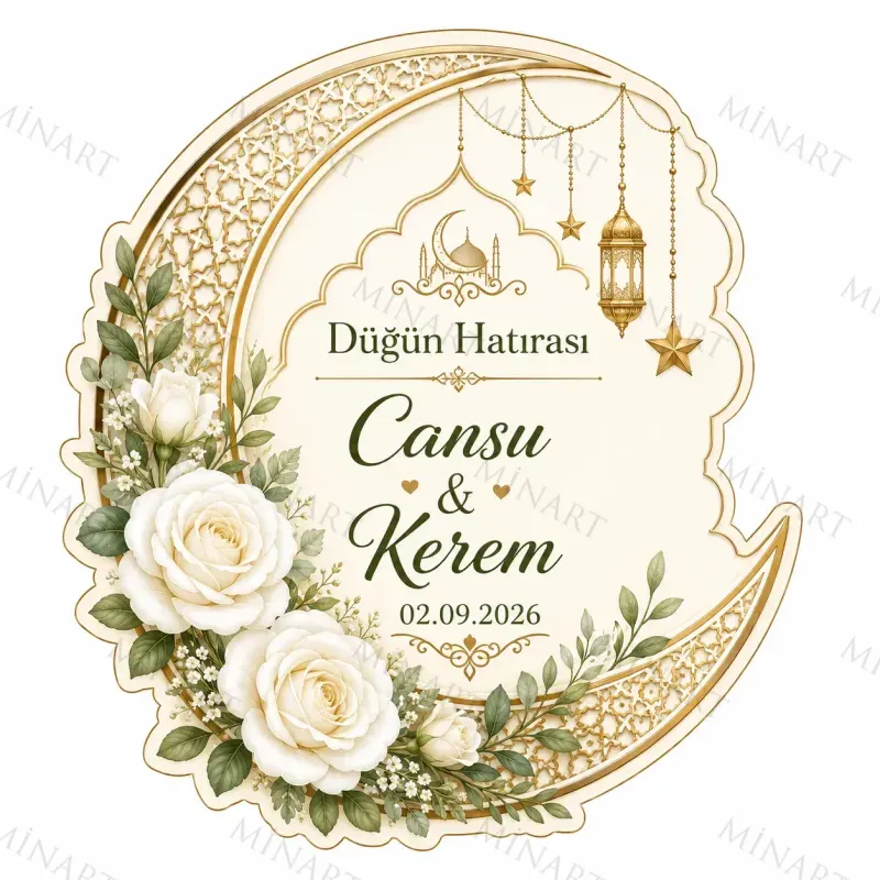 Kişiye Özel İslami Motifli Magnet, Dini Nikah Kına Söz Nişan Düğün Hatırası, Özel Tasarım Magnet
