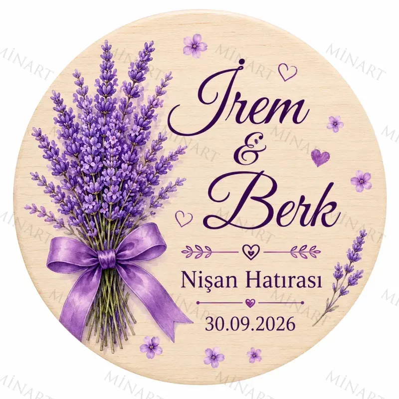 Kişiye Özel Ahşap Söz Nişan Nikah Düğün Kına Magneti, Pembe Çiçekli Hatıra Magneti, Yuvarlak Ahşap Magnet