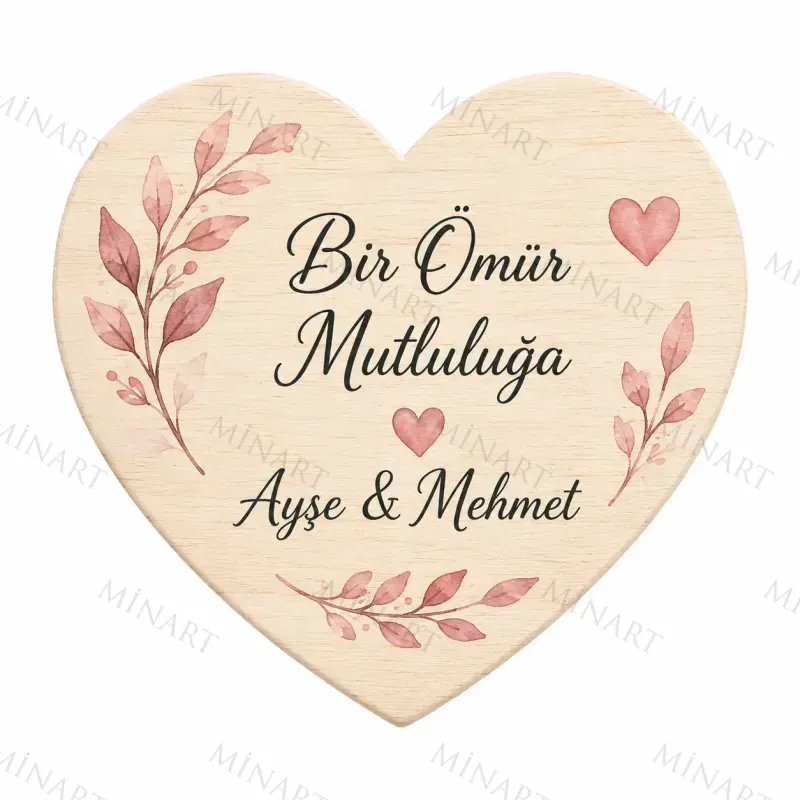 Kişiye Özel Ahşap Söz Nişan Nikah Düğün Kına Magneti, Kırmızı Detaylı Hatıra Magneti, Kalp Ahşap Magnet