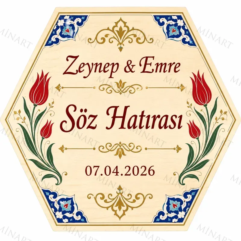 Kişiye Özel Söz Nişan Nikah Düğün Kına Magneti, Çini Desenli Mavi Kırmızı Hatıra Magneti, Yuvarlak Magnet