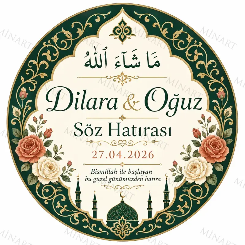 Kişiye Özel İslami Motifli Magnet, Dini Nikah Kına Söz Nişan Düğün Hatırası, Özel Tasarım Magnet