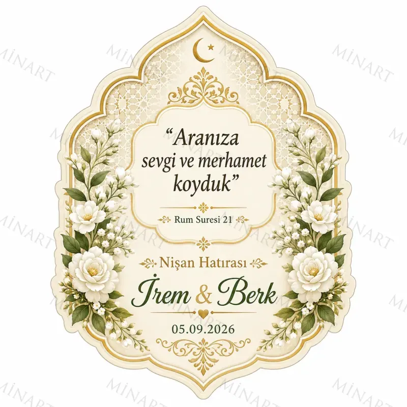 Kişiye Özel İslami Motifli Magnet, Dini Nikah Kına Söz Nişan Düğün Hatırası, Özel Tasarım Magnet