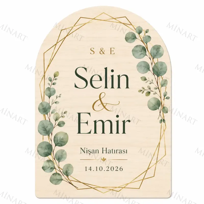 Kişiye Özel Ahşap Söz Nişan Nikah Düğün Kına Magneti, Gold Detaylı Hatıra Magneti, Özel Kesim Ahşap Magnet