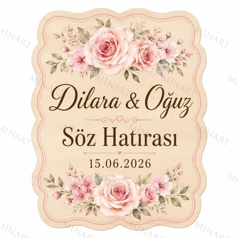Kişiye Özel Ahşap Söz Nişan Nikah Düğün Kına Magneti, Kırmızı Detaylı Hatıra Magneti, Özel Kesim Ahşap Magnet