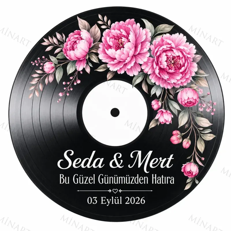 Kişiye Özel Plak Magneti, Vintage Vinyl Tasarımlı Söz Nişan Düğün Kına Hatırası, Yuvarlak Magnet