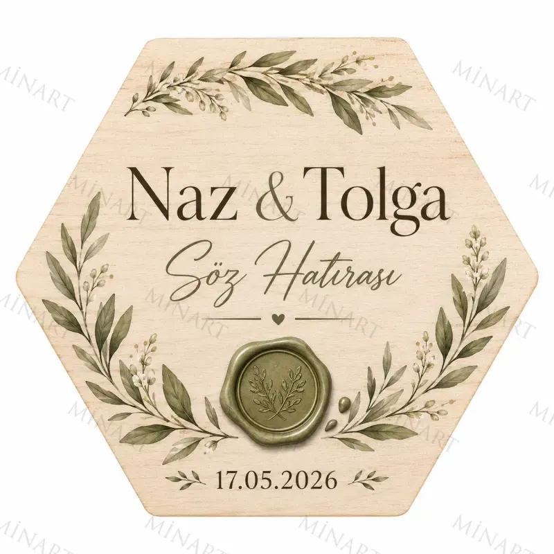 Kişiye Özel Ahşap Söz Nişan Nikah Düğün Kına Magneti, Gold Detaylı Hatıra Magneti, Yuvarlak Ahşap Magnet