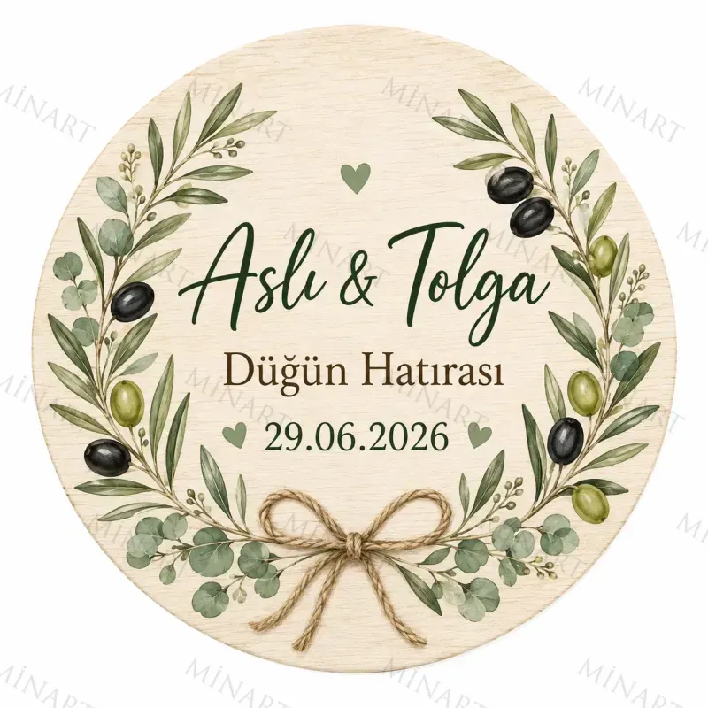 Kişiye Özel Ahşap Söz Nişan Nikah Düğün Kına Magneti, Gold Detaylı Hatıra Magneti, Yuvarlak Ahşap Magnet