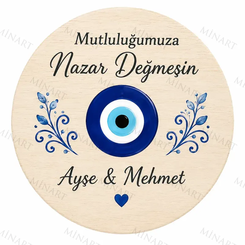 Kişiye Özel Nazar Boncuklu Magnet, Mutluluğumuza Nazar Değmesin Hatırası, Yuvarlak Magnet