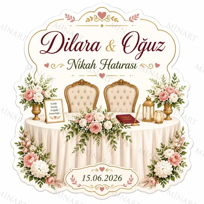 Kişiye Özel Ahşap Söz Nişan Nikah Düğün Kına Magneti, Kırmızı Detaylı Hatıra Magneti, Kalp Ahşap Magnet