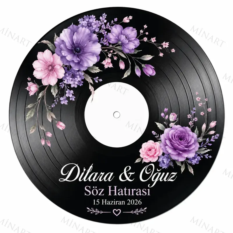 Kişiye Özel Plak Magneti, Vintage Vinyl Tasarımlı Söz Nişan Düğün Kına Hatırası, Yuvarlak Magnet