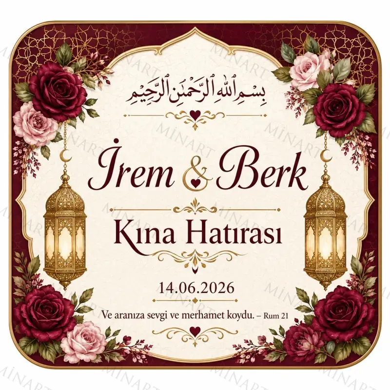 Kişiye Özel İslami Motifli Magnet, Dini Nikah Kına Söz Nişan Düğün Hatırası, Özel Tasarım Magnet