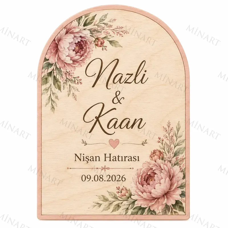 Kişiye Özel Ahşap Söz Nişan Nikah Düğün Kına Magneti, Kırmızı Detaylı Hatıra Magneti, Özel Kesim Ahşap Magnet