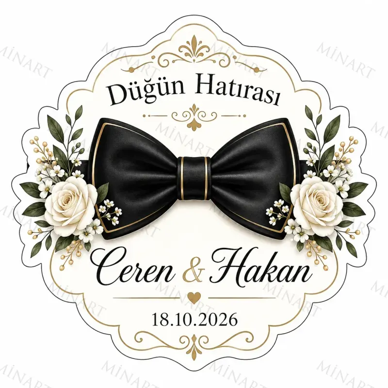 Kişiye Özel Damat Papyonu Magneti, Siyah Papyonlu Düğün Hatırası, Özel Kesim Magnet