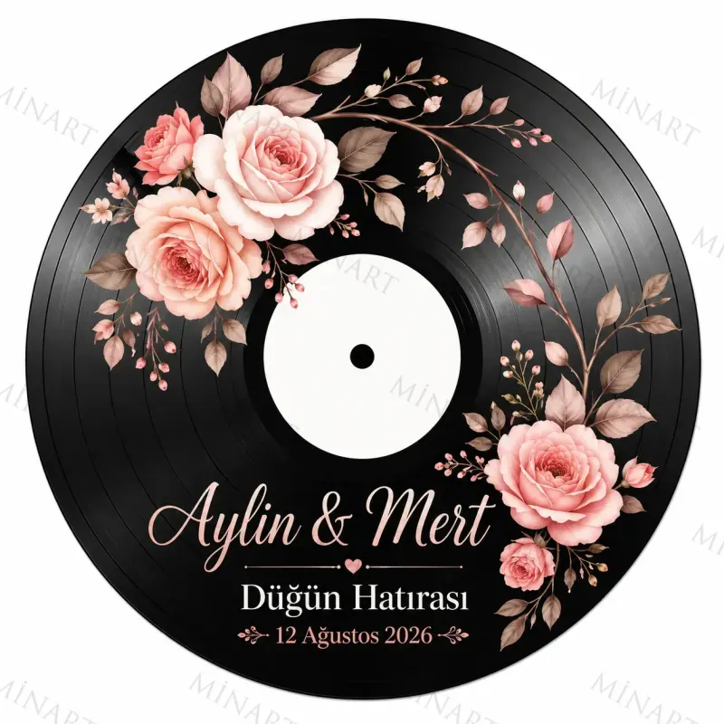 Kişiye Özel Plak Magneti, Vintage Vinyl Tasarımlı Söz Nişan Düğün Kına Hatırası, Yuvarlak Magnet