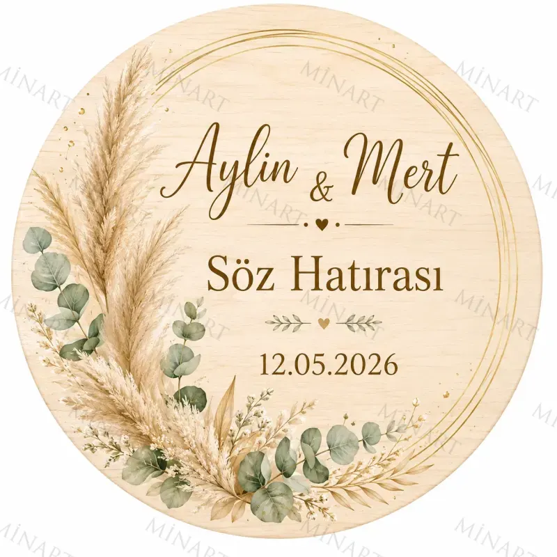 Kişiye Özel Söz Nişan Nikah Düğün Kına Magneti, Gold Detaylı Hatıra Magneti, Yuvarlak Magnet