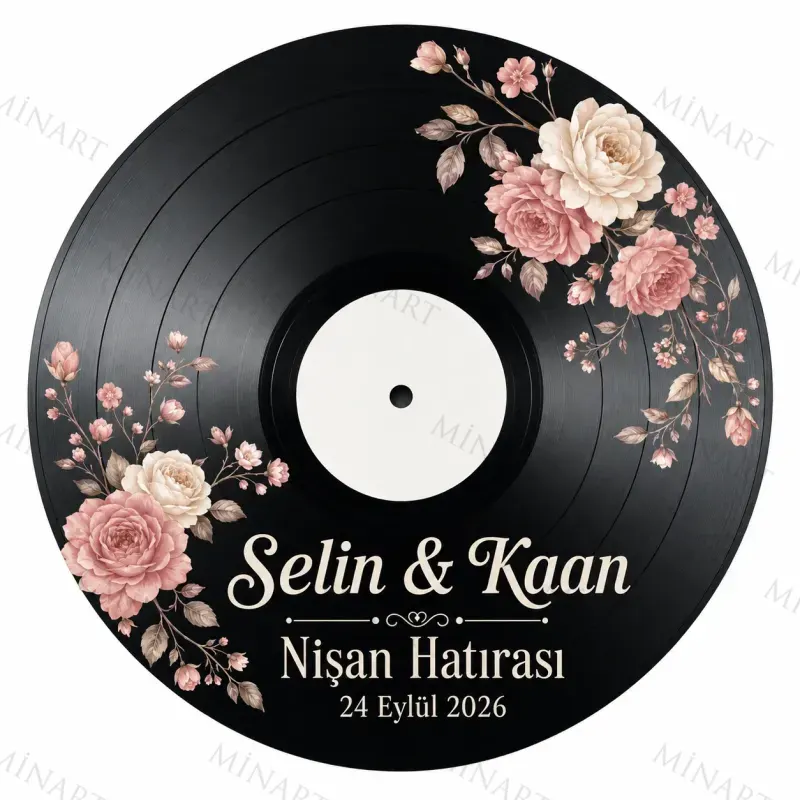 Kişiye Özel Plak Magneti, Vintage Vinyl Tasarımlı Söz Nişan Düğün Kına Hatırası, Yuvarlak Magnet