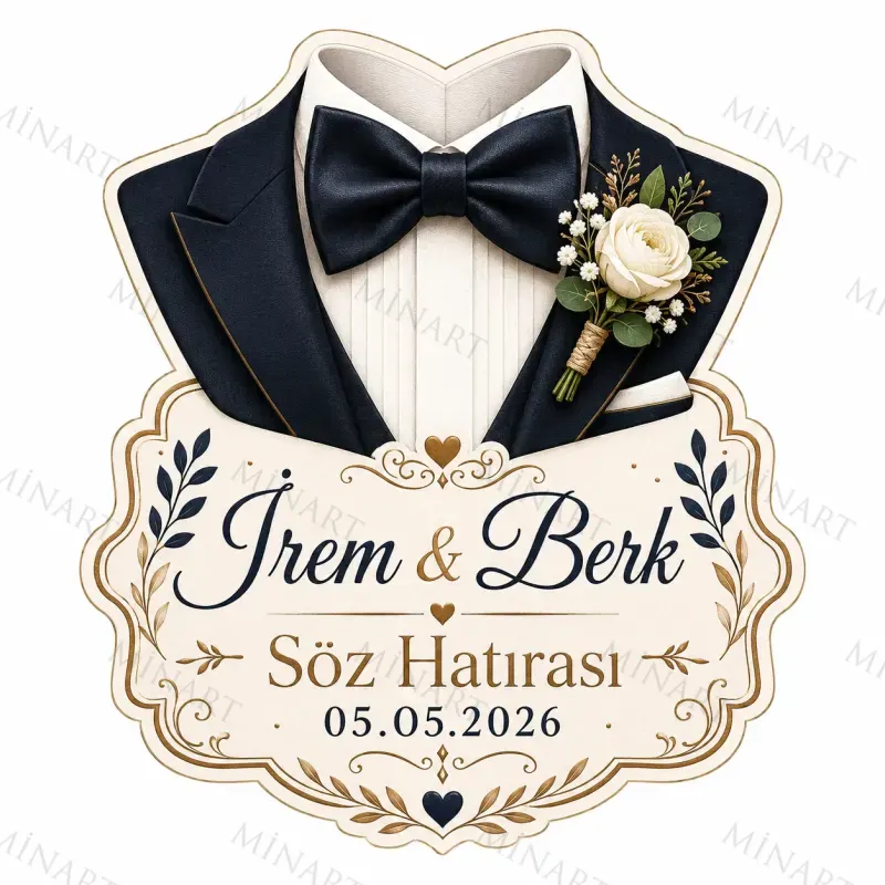 Kişiye Özel Damatlık Magneti, Papyonlu Smokin Detaylı Söz Nişan Düğün Hatırası, Özel Kesim Magnet