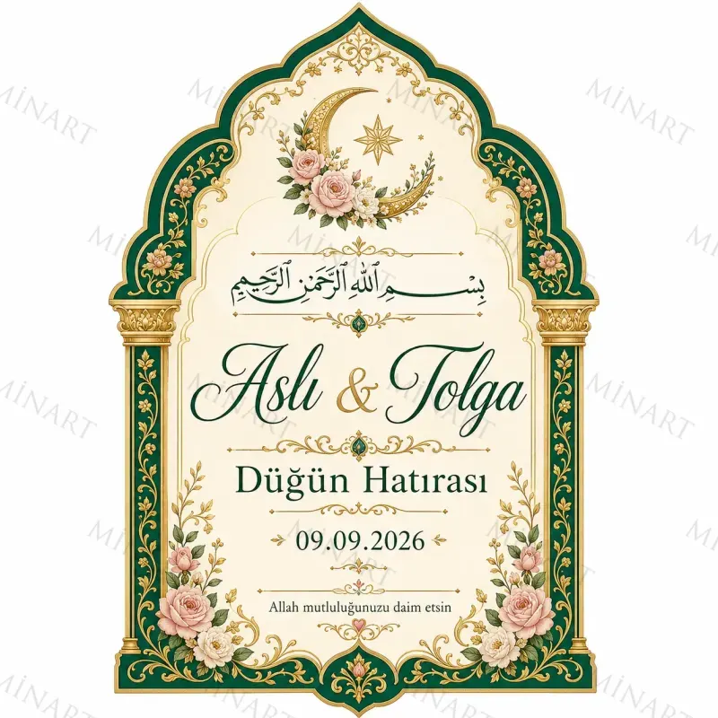 Kişiye Özel İslami Motifli Magnet, Dini Nikah Kına Söz Nişan Düğün Hatırası, Özel Tasarım Magnet